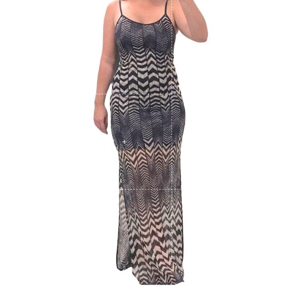 Fire Los Angeles Maxi Dress Size Small Navy Blue and Gray Chevron Sleeveless - Picture 5 of 5